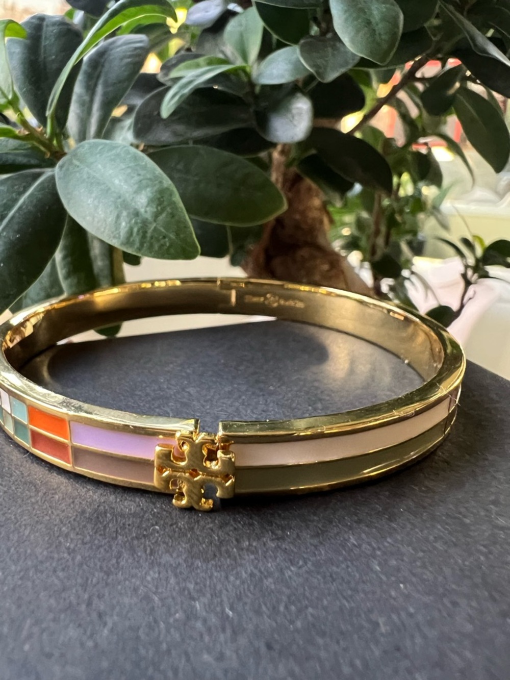 Tory Burch Gold-Tone Enamel Logo Bangle